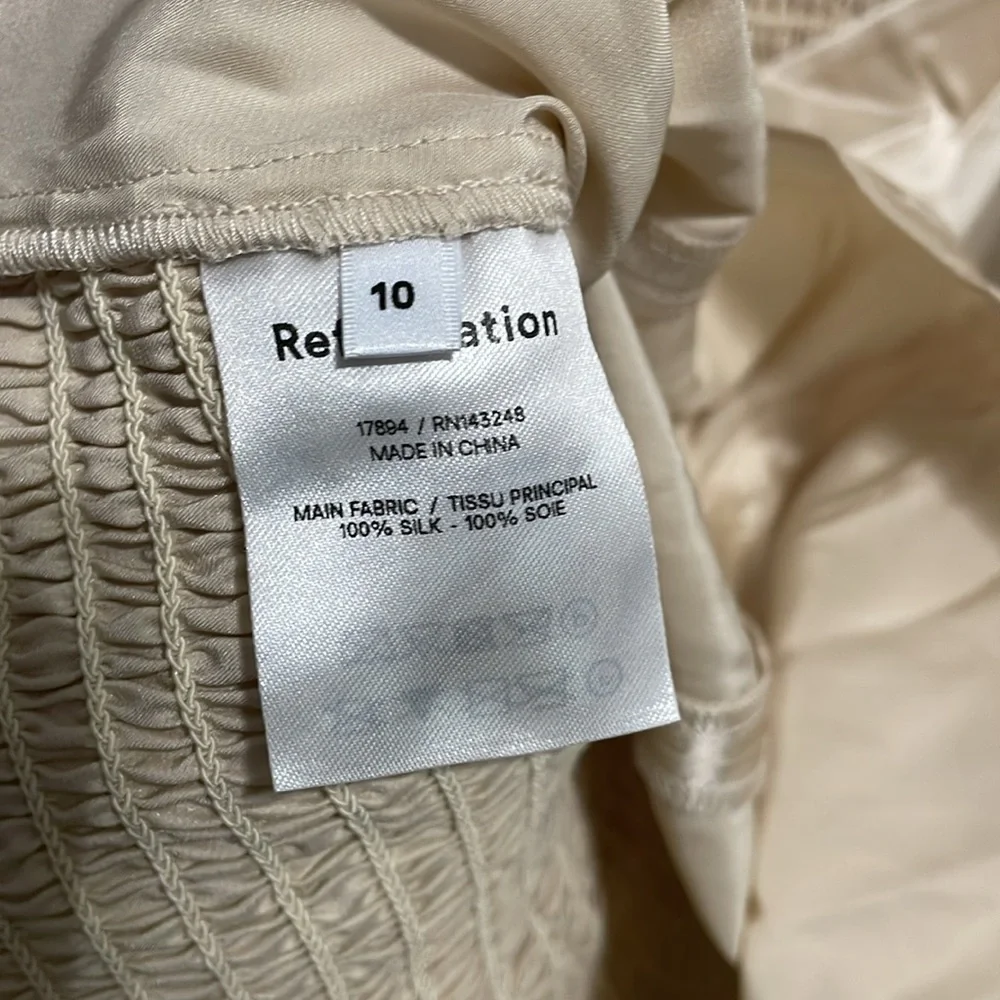 Reformation 100% Silk Roe Puff Sleeve Blouse Top Champagne Gold Minimalist Glam